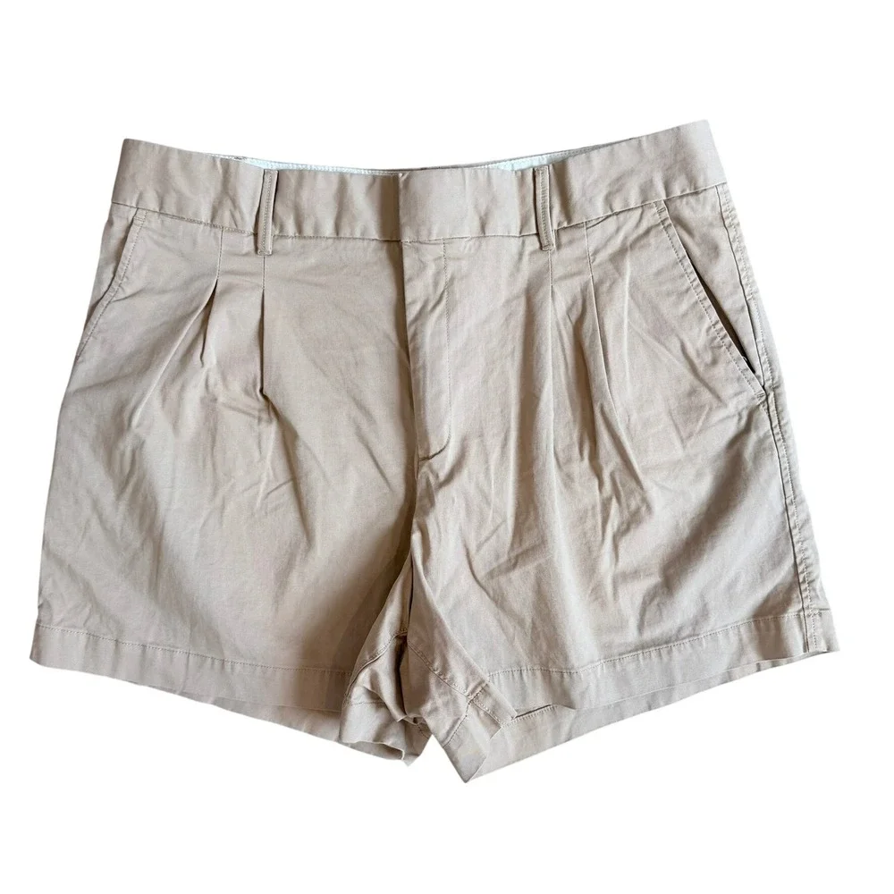 Gap Pleated Khaki Shorts Womens 16 Tan Beige High Rise Cotton Stretch Chino